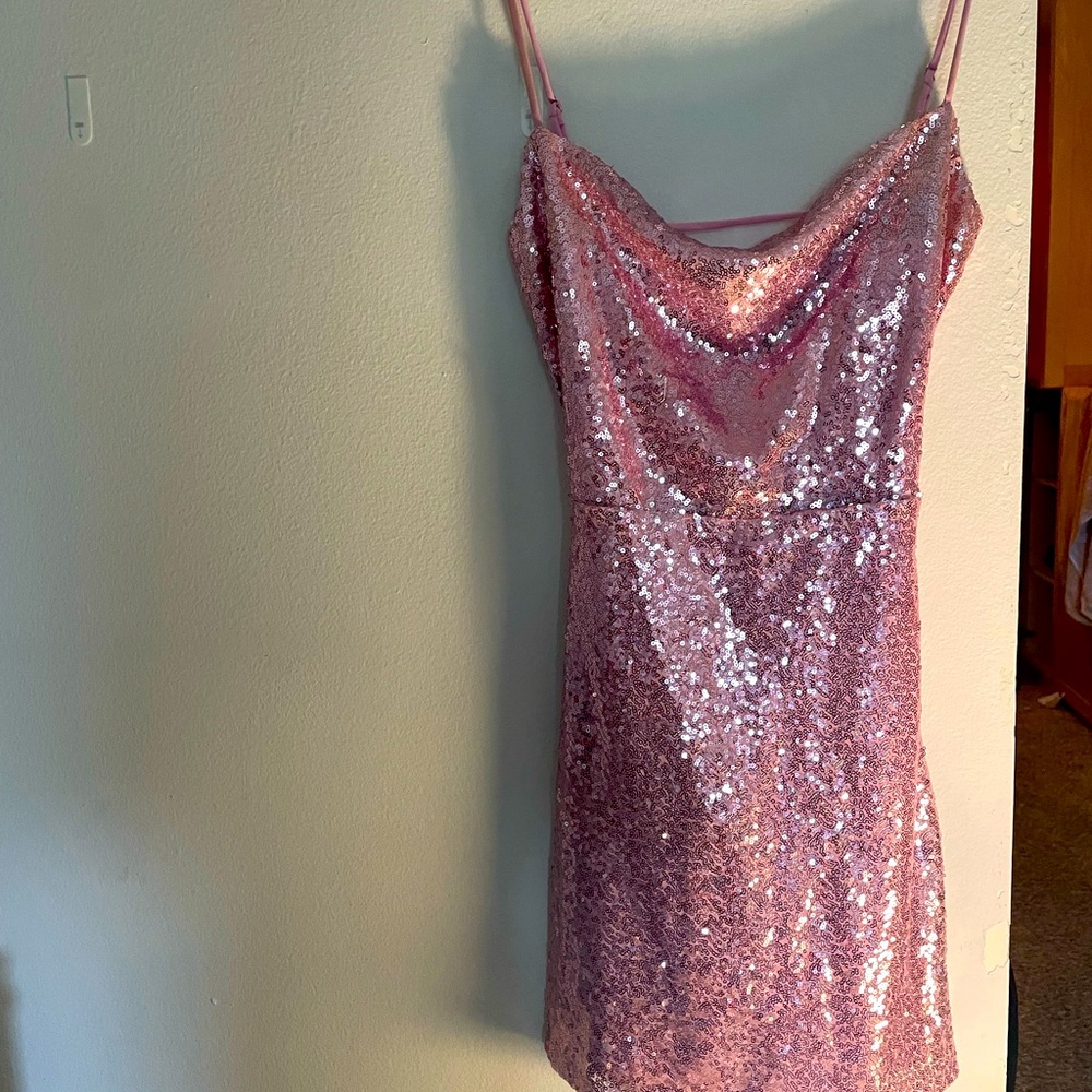 Backless sequin pink mini dress